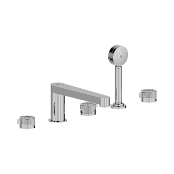 Смеситель THG Zoom.7 на борт ванны на 5 отверстий с душем, керамическим смесителем, 2 вентилями ¾" и изливом СУПЕР ГОЛИАФ