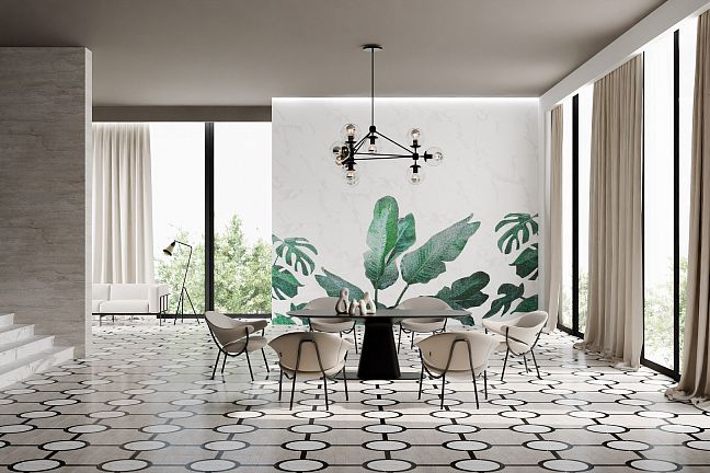 Панно ART NATURA Royal Classic (Керамогранит ART NATURA: Travertino Dianox Grey, Marmo Nero Marquina Black Panther, Marmo Calacata Vagli Super White Glossy)
