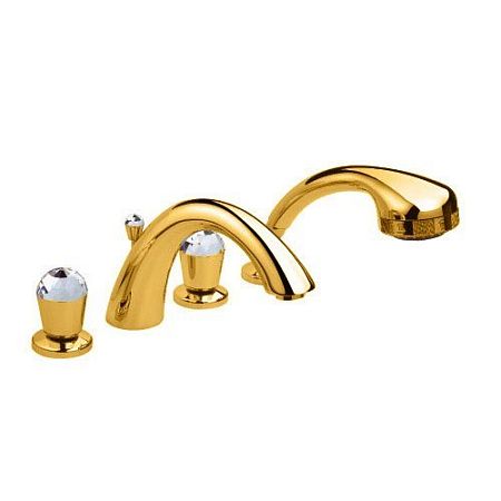 Nicolazzi Cristallo Смеситель для ванны на 3 отверстия, с переключателем, изливом 223мм и ручным душем, цвет:  золото