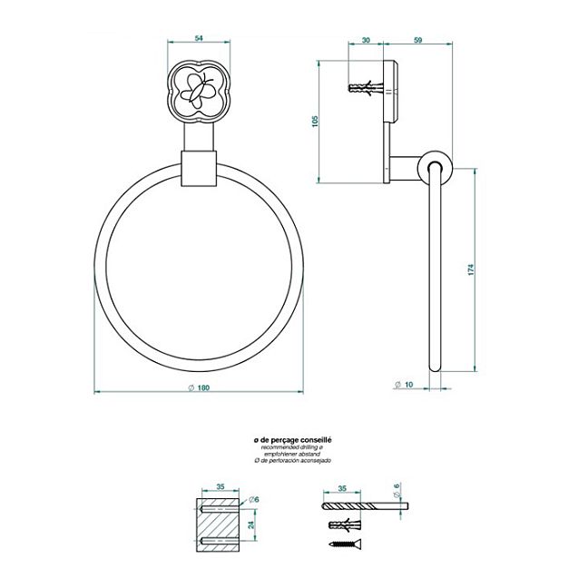 THG CAPUCINE VERT DECOR PLATINE Полотенцедержатель-кольцо 18см., декор зеленый, цвет: хром