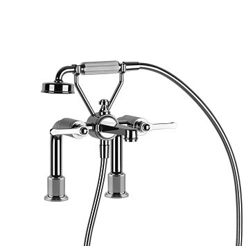 Gessi Venti20 Смеситель для установки на борт ванны на 2 отверстия, двухвентильный, с ручным душем и шлангом 1500 мм., хром