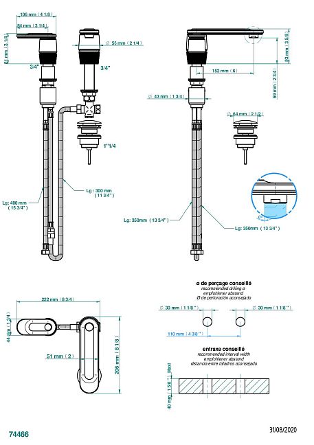 Смеситель THG Corvair Portoro with lever с прогрессивным картриджем для раковины на 2 отверстия с краном, без донного клапана