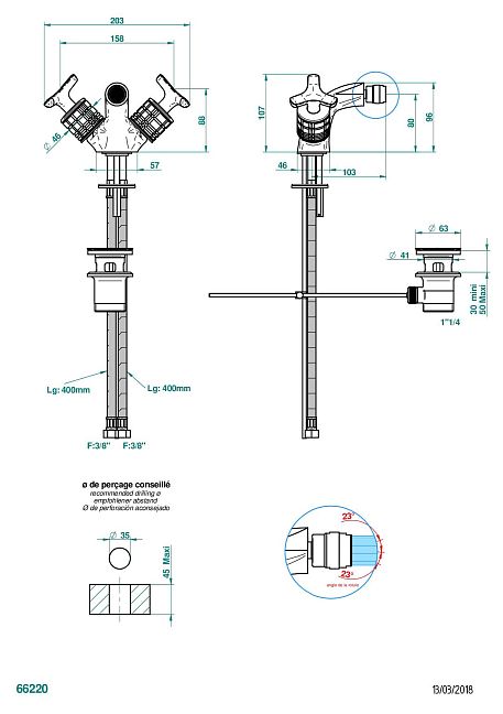 Смеситель для биде THG System Howlite на одно отверстие с поворотным аэратором и донным клапаном