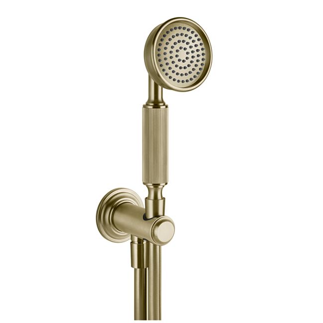 Gessi Venti20 Комплект для душа с ручным душем, шлангом 1500 мм., держателем с подводом воды, Brushed Brass PVD