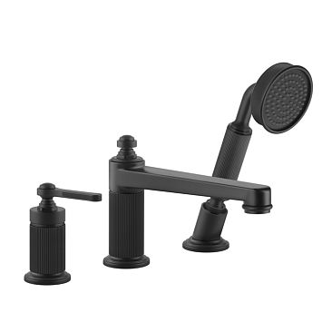 Gessi Venti20 Смеситель для установки на борт ванны на 3 отверстия, однорычажный, с ручным душем и шлангом 1500 мм., черный матовый