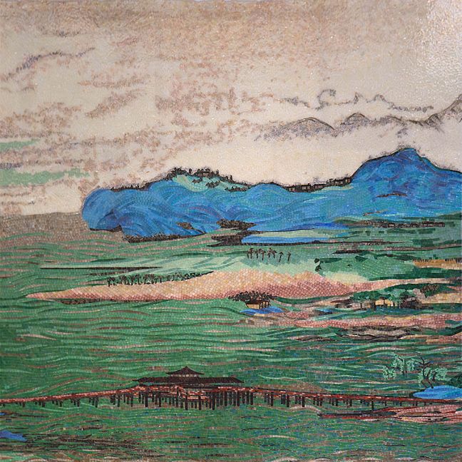 Панно ART NATURA - Горы и Воды на Тысячу Ли, размер: 15 360 х 2 680 см, стеклянная мозаика