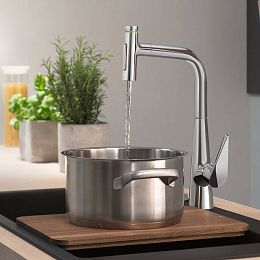 Смеситель для кухни Hansgrohe Talis Select M51 на 1 отв, поворотный излив: 22см с вытяжным душем, 2jet, h:28.8см, sBox, кнопка вкл/выкл, цвет: хром купить в Москве: интернет-магазин StudioArdo