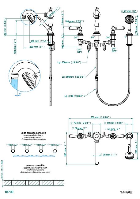 Смеситель THG 1900 a manettes для ванны набортный на 4 отв. с изливом ГОЛИАФ