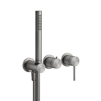 Gessi 316 Смеситель встраиваемый на 2 источника. с подводом воды, ручной лейкой, Steel Brushed (внешняя часть)