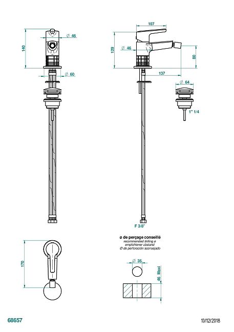 Смеситель THG System Cristal a manettes однорычажный для биде с донным клапаном