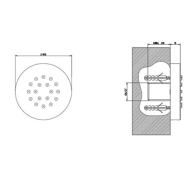 Gessi Боковая форсунка D65мм, Fnox