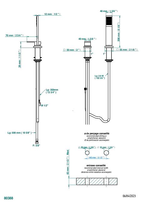 Смеситель THG Soho устанавливаемый на борту с ручным душем