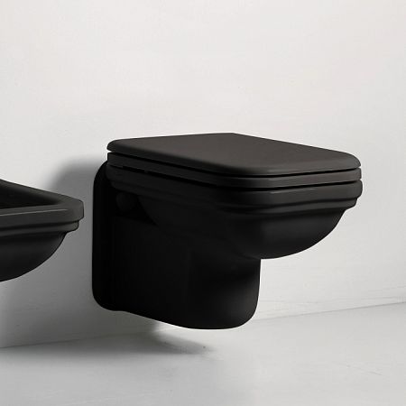 Унитаз Kerasan Waldorf  подвесной 55х37см., с сиденьем, микролифт, цвет: черный глянцевый