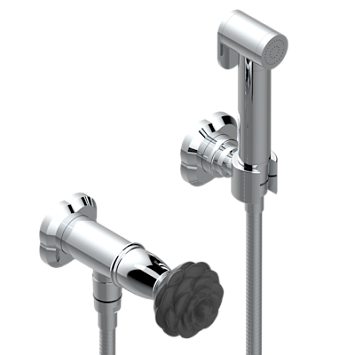 Душ гигиенический THG Camelia Black Crystal: вентиль, 1.25 м шланг, крючок, вывод для душа и лейка с клапаном