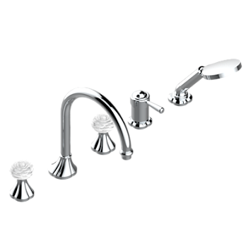 Комплект THG Camelia Clear crystal для ванны/душа на борт на 5 отверстий: кран большого размера, 2 рычага управления 3/4" и ручной душ со смесителем