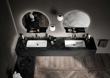 Комплект мебели Oasis Naos, подвесной, мраморная столешница Nero Marquina, Отделка: Глянцевый лакированный цвет "Anthracite Dark" (Антрацитовый темный) / Black nickel