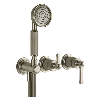 Gessi Venti20 Смеситель встраиваемый, однорычажный, с перекл. на 2 положения, с ручным душем и шлангом 1500 мм., вн часть, Finox Brushed Nickel