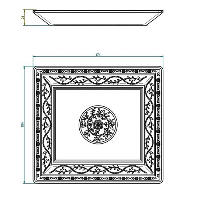 THG MARQUISE BLANC DECOR PLATINE Поднос керамический 171х154 мм., настольный, middle size, декор платина, цвет: белый