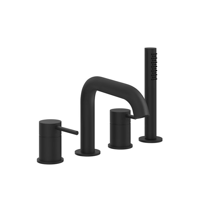 Gessi 316 Смеситель на борт ванны на 4 отв. с изливом и ручным душем, Black XL