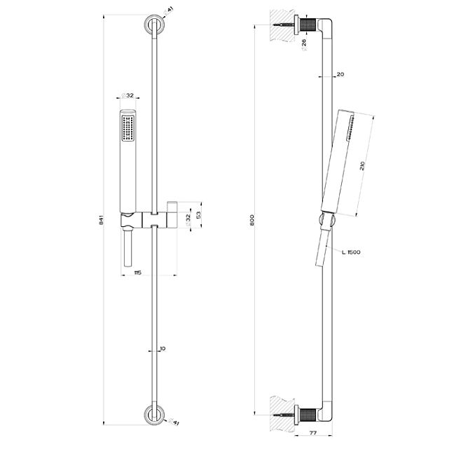 Gessi Inciso Штанга в комплекте с душевой лейкой, шланг 1,50 м, Finox Brushed Nickel