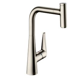 Смеситель для кухни Hansgrohe Kitchen Кухонный однорычажный, с вытяжным изливом, сталь купить в Москве: интернет-магазин StudioArdo