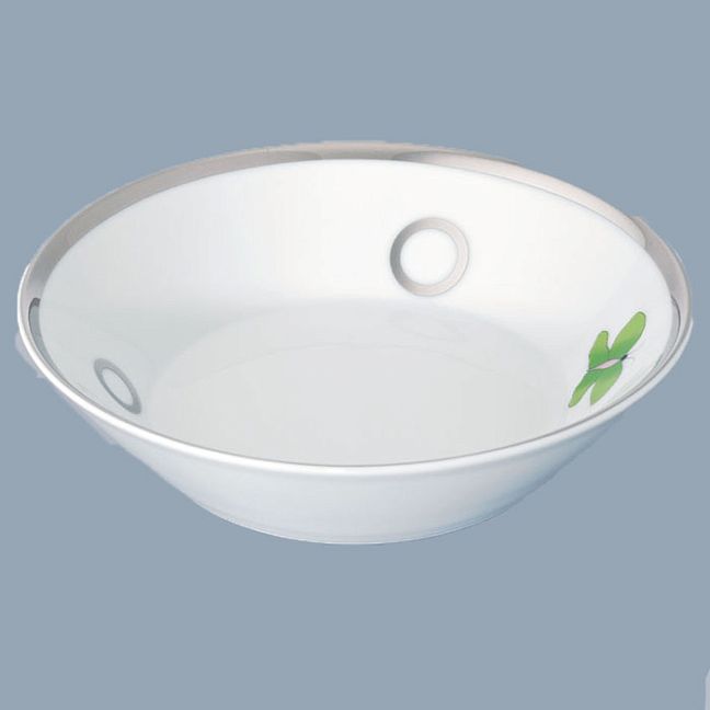 THG CAPUCINE VERT DECOR PLATINE Блюдо керамическое &oslash;130 мм., настольное, декор платина/зеленый, цвет: белый