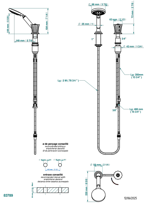 Смеситель THG Mille Nuits - Brume crystal устанавливаемый на борту с ручным душем с ручкой одновременной регулировки – потока/температуры