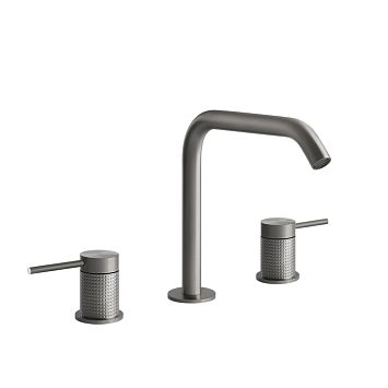 Gessi 316 Смеситель для раковины на 3 отверстия, без донного клапана, излив 156мм, h=201мм, steel brushed