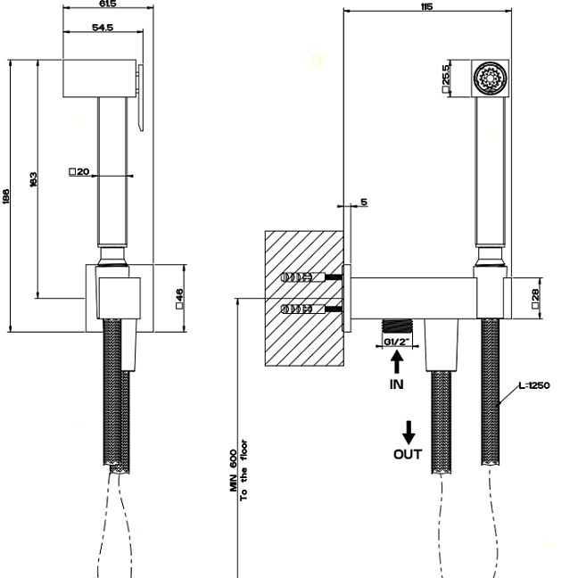 Gessi Rettangolo Гигиенический душ, вывод воды на 1/2, хром