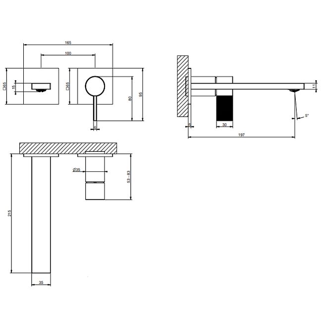 Gessi Inverso Diamantato Внешняя часть настенного смесителя для раковины, Finox Brushed Nickel