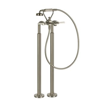Gessi Venti20 Смеситель для ванны напольный, двухвентильный, с ручным душем и шлангом 1500 мм., внешняя часть, Finox Brushed Nickel