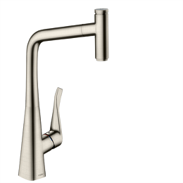 Смеситель для кухни Hansgrohe Metris Select M71 на 1 отв, поворотный излив: 23.5см с вытяжным душем, 1jet, h: 33.3см, sBox, кнопка вкл/выкл, цвет: нержавейка купить в Москве: интернет-магазин StudioArdo