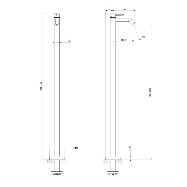 Gessi 316 Flessa Смеситель для раковины напольный, однорычажный, внешняя часть, Black XL