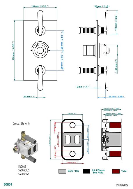 Накладка THG Dean с ручкой регулировки температуры и двумя маховиками для термостатического смесителя 5400AE