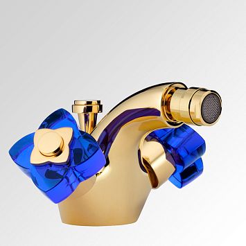 THG Pуtale de cristal bleu Смеситель для биде, 1 отв., цвет: золото/синий хрусталь