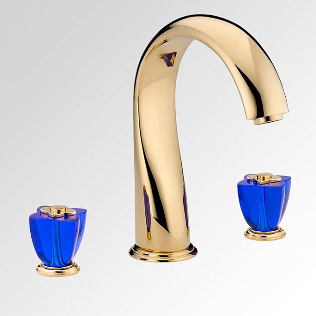 THG Pуtale de cristal bleu Смеситель для ванны, 3 отв., цвет: золото/синий хрусталь
