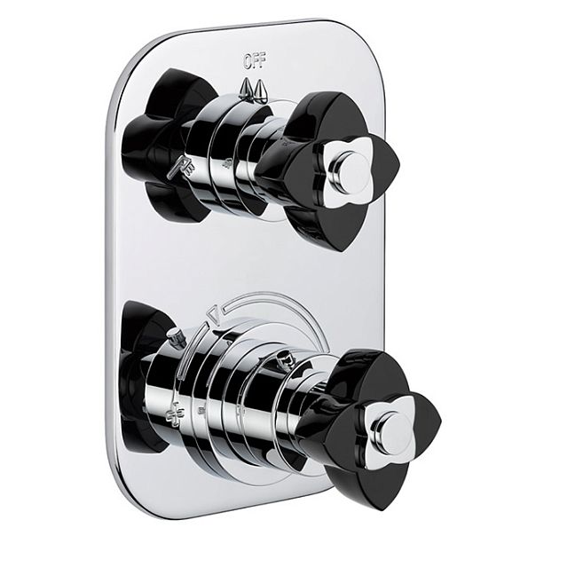 THG Petale de Cristal noir Смеситель для душа, термостатический, с переключателем на 2 потока, цвет: хром/черный хрусталь