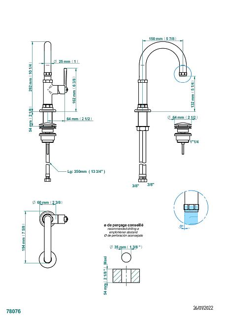 Смеситель THG Club Saint-Germain для раковины однорычажный с донным клапаном