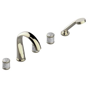 THG Hirondelles Смеситель на борт ванны, 5 отв., с ручным душем, цвет: Soft gold