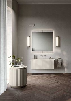 Комплект мебели Oasis Naos, подвесной, столешница: Покрытие из стекла "Papiro", Отделка: Глянцевый лакированный цвет "Papiro" (Папирус) / Сатиновый никель