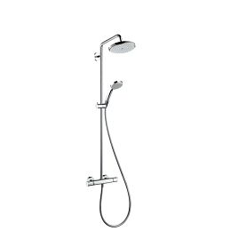 Душевая стойка Hansgrohe Croma 220 Showerpipe. состоит из: верхний душ, ручной душ, термостат для душа, штанга для душа, держатель для душа, цвет: хром купить в Москве: интернет-магазин StudioArdo