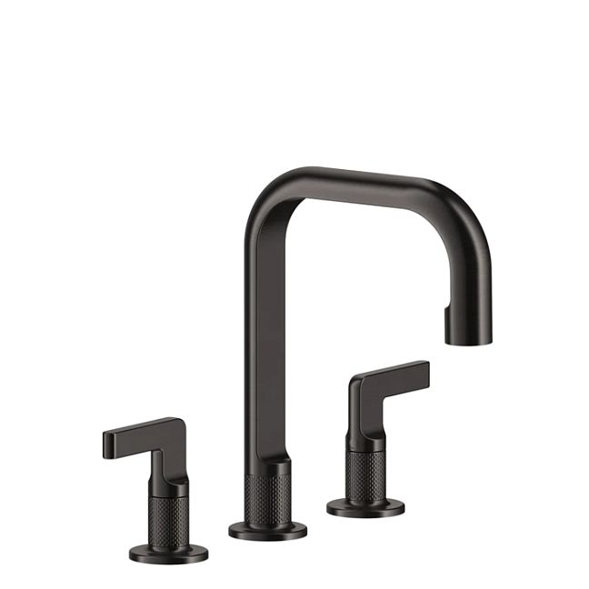 Gessi Inciso Смеситель для раковины на 3 отверстия с донным клапаном, излив 160мм, h=240мм brushed black metal pvd
