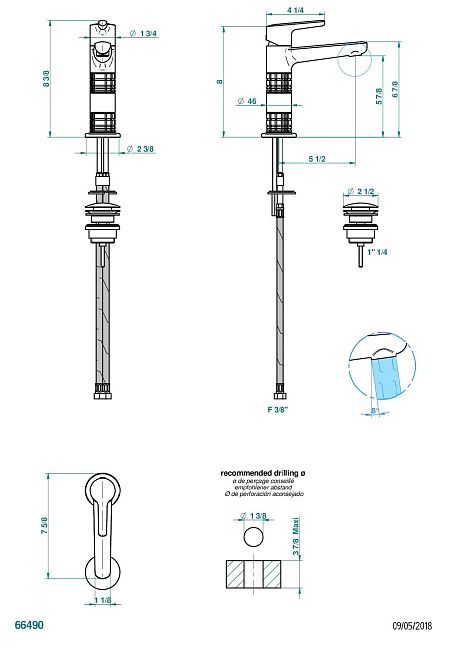 Смеситель THG System Howlite для раковины однорычажный с высоким изливом и донным клапаном