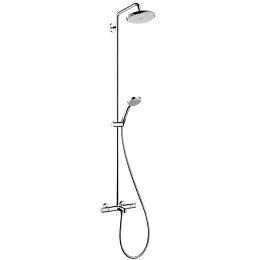 Душевая система Hansgrohe Croma Showerpipe: верхний душ 220 1jet, ручной душ, термостат для ванны, штанга для душа, держатель, излив 186мм, цвет: хром купить в Москве: интернет-магазин StudioArdo