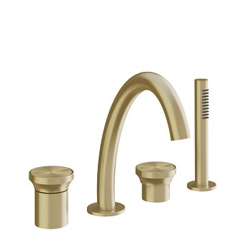 Gessi Origini Смеситель для ванны на 4 отв, с ручной лейкой Brushed Brass PVD