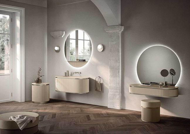 Комплект мебели Oasis Naos, напольный, Столешница с покрытием Purefeel , Отделка: Матовый лакированный цвет "Tortora Elegance"/ Сатиновый никель