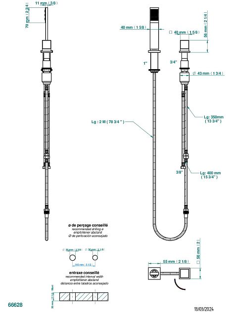 Смеситель  THG Soho на борт с ручным душем с ручкой одновременной регулировки – потока/температуры