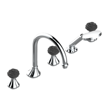 Смеситель  THG Camelia Black Crystal на борту ванны на 5 отверстий с душем, керамическим смесителем, 2 вентилями ¾" и изливом СУПЕР ГОЛИАФ