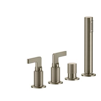 Gessi Inciso Смеситель для ванны на 4 отверстия для наполнения через слив-перелив, переключатель, с ручным душем, finox
