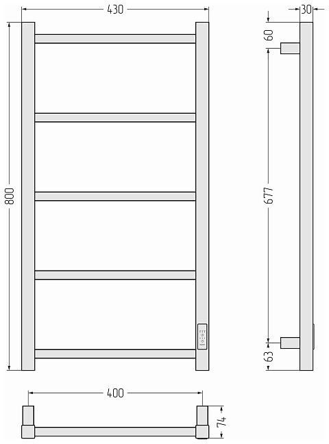 Стилье Формат 26 Полотенцесушитель электрический 80x40 Чёрный